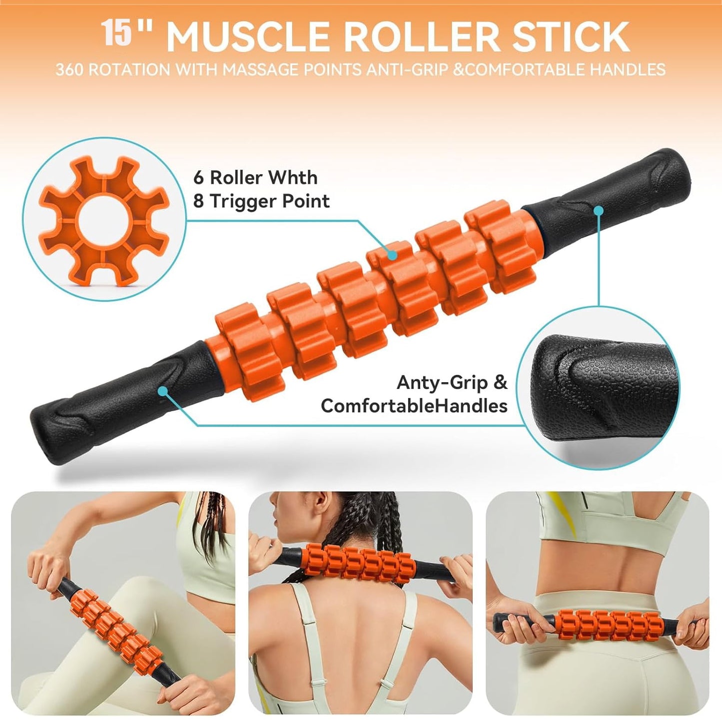 Transform Your Recovery with the HRIZN Ultimate 5-in-1 Foam Roller Set - Vibrant Orange for Muscle Relief!