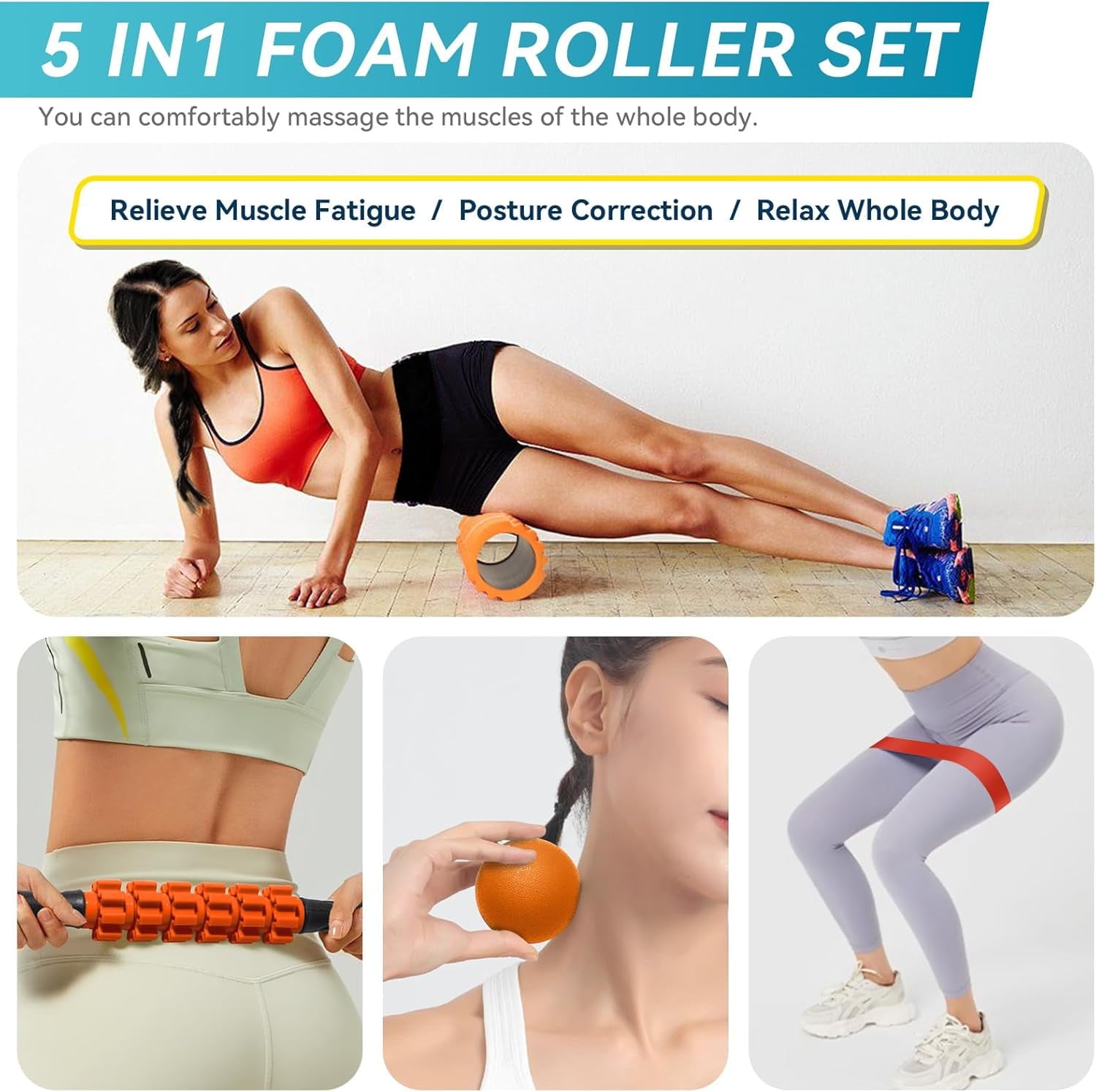 Transform Your Recovery with the HRIZN Ultimate 5-in-1 Foam Roller Set - Vibrant Orange for Muscle Relief!