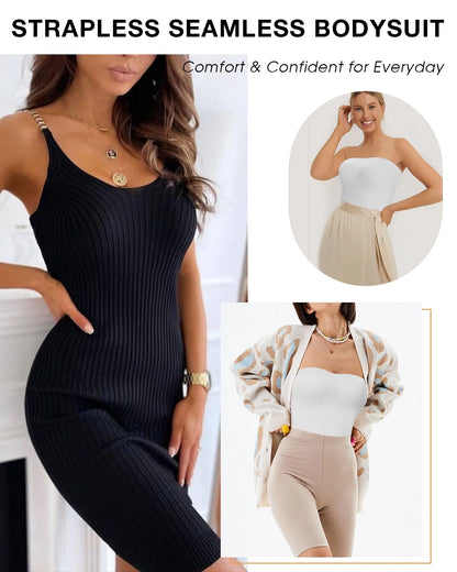 Experience Effortless Elegance with HRIZN's Strapless Tummy Control Bodysuit for Women