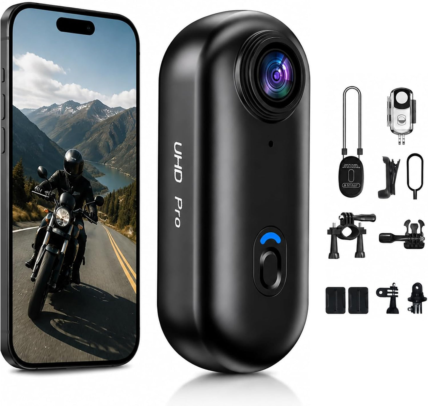 Capture Every Adventure with the HRIZN 4K Mini Body Camera - Waterproof, Portable POV Cam with 64GB Storage and Hands-Free Helmet Mount for Cycling, Motorcycling, and Vlogging