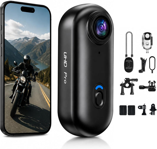 Capture Every Adventure with the HRIZN 4K Mini Body Camera - Waterproof, Portable POV Cam with 64GB Storage and Hands-Free Helmet Mount for Cycling, Motorcycling, and Vlogging