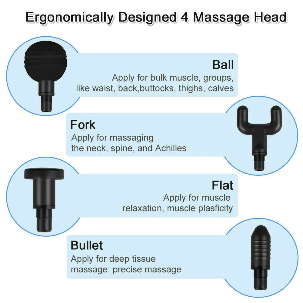 Experience Ultimate Muscle Recovery with the HRIZN Deep Tissue Massage Gun - Powerful Percussion Massager Featuring 4 Interchangeable Heads for Unmatched Relaxation