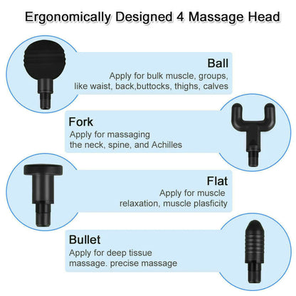 Experience Ultimate Muscle Recovery with the HRIZN Deep Tissue Massage Gun - Powerful Percussion Massager Featuring 4 Interchangeable Heads for Unmatched Relaxation