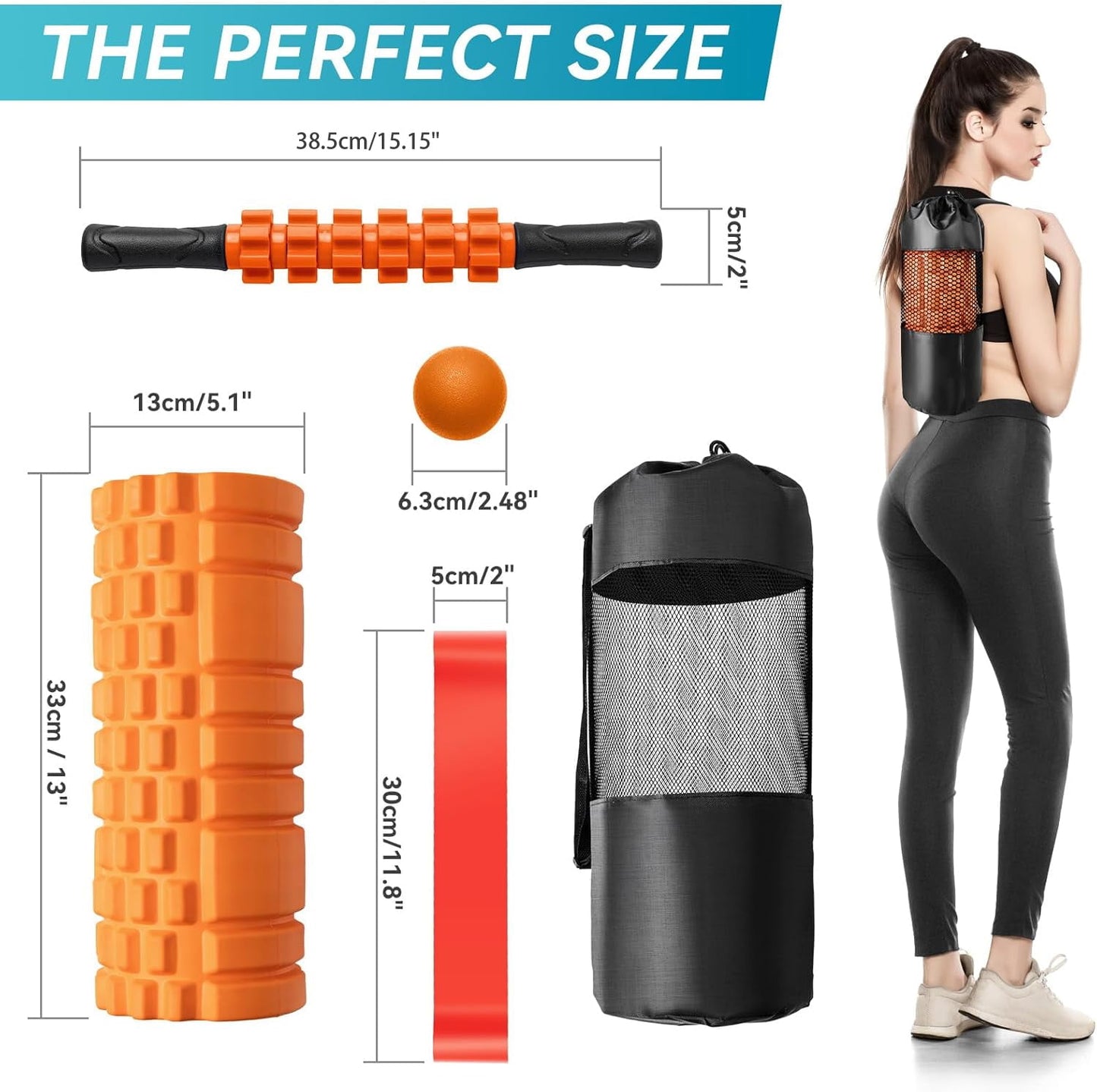 Transform Your Recovery with the HRIZN Ultimate 5-in-1 Foam Roller Set - Vibrant Orange for Muscle Relief!
