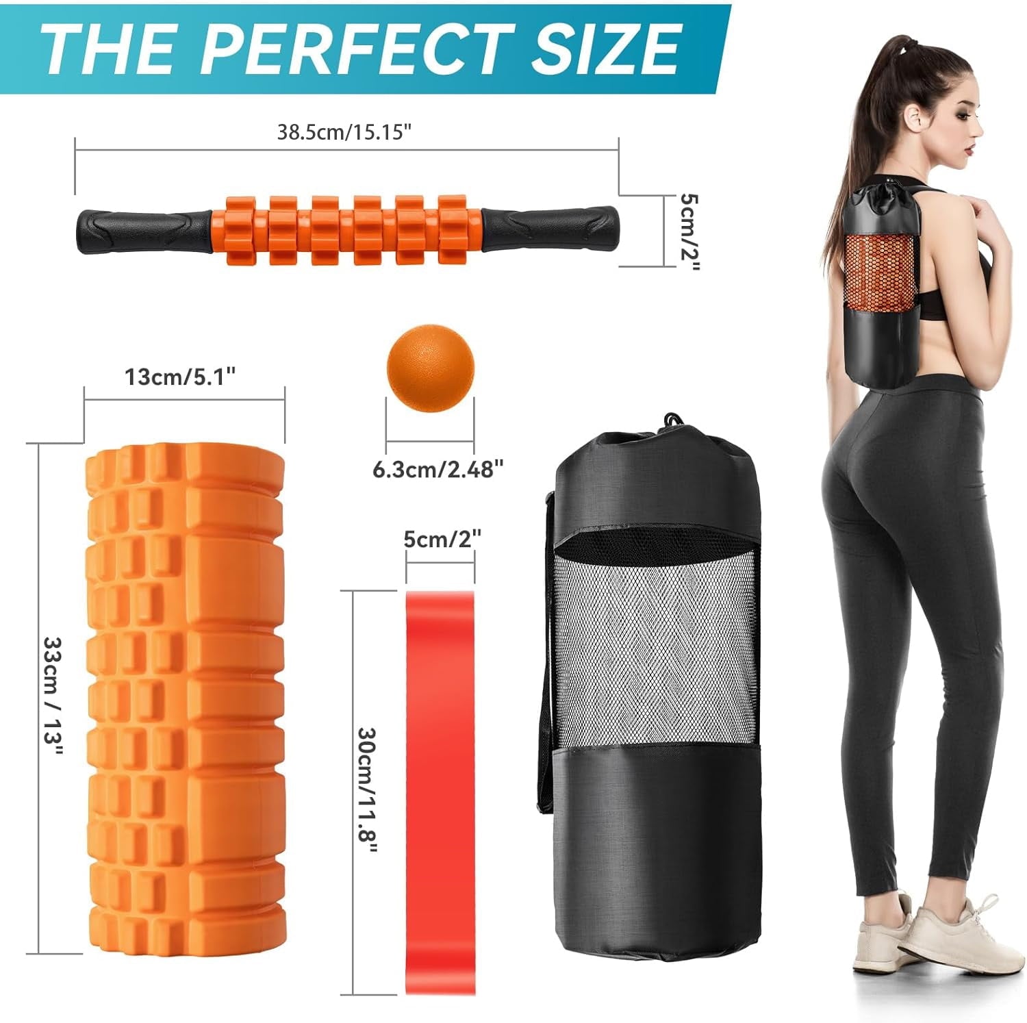 Transform Your Recovery with the HRIZN Ultimate 5-in-1 Foam Roller Set - Vibrant Orange for Muscle Relief!