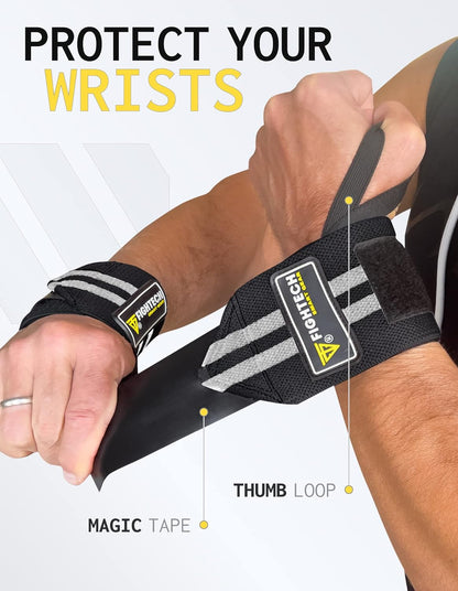Elevate Your Workout with HRIZN 18" Professional Wrist Wraps – Essential Black Support for Powerlifting and Bodybuilding Success!