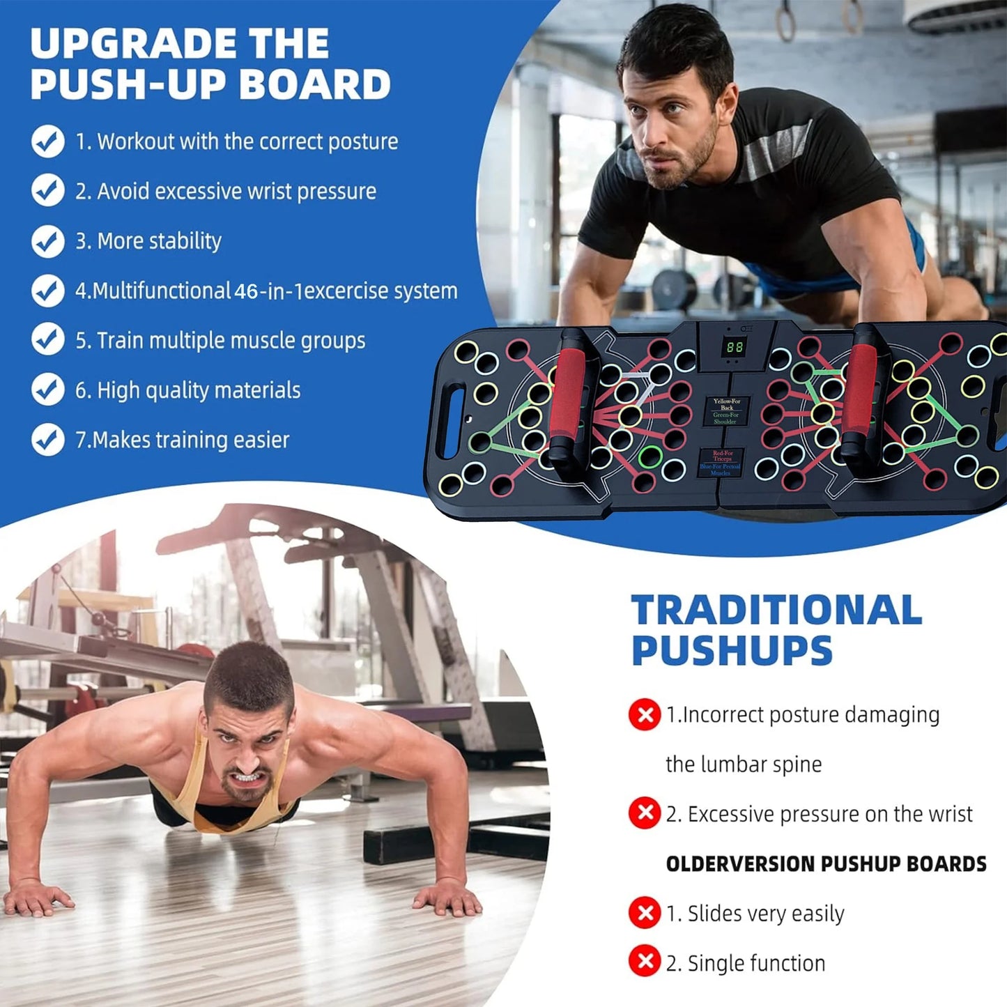 Transform Your Home Workouts with the HRIZN Smart Count Push Up Board - 60 in 1 Multi-Function, Foldable & Portable Fitness Solution for All Ages!