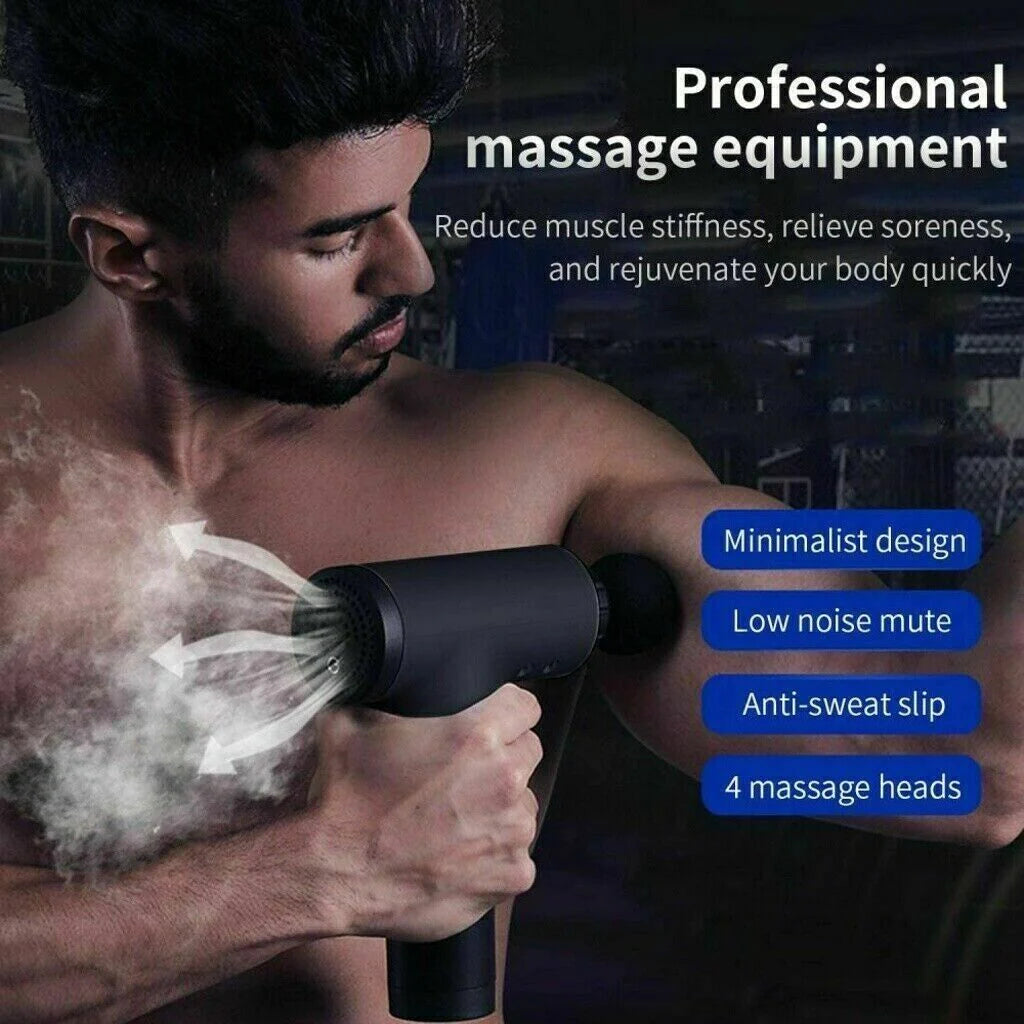 Experience Ultimate Muscle Recovery with the HRIZN Deep Tissue Massage Gun - Powerful Percussion Massager Featuring 4 Interchangeable Heads for Unmatched Relaxation