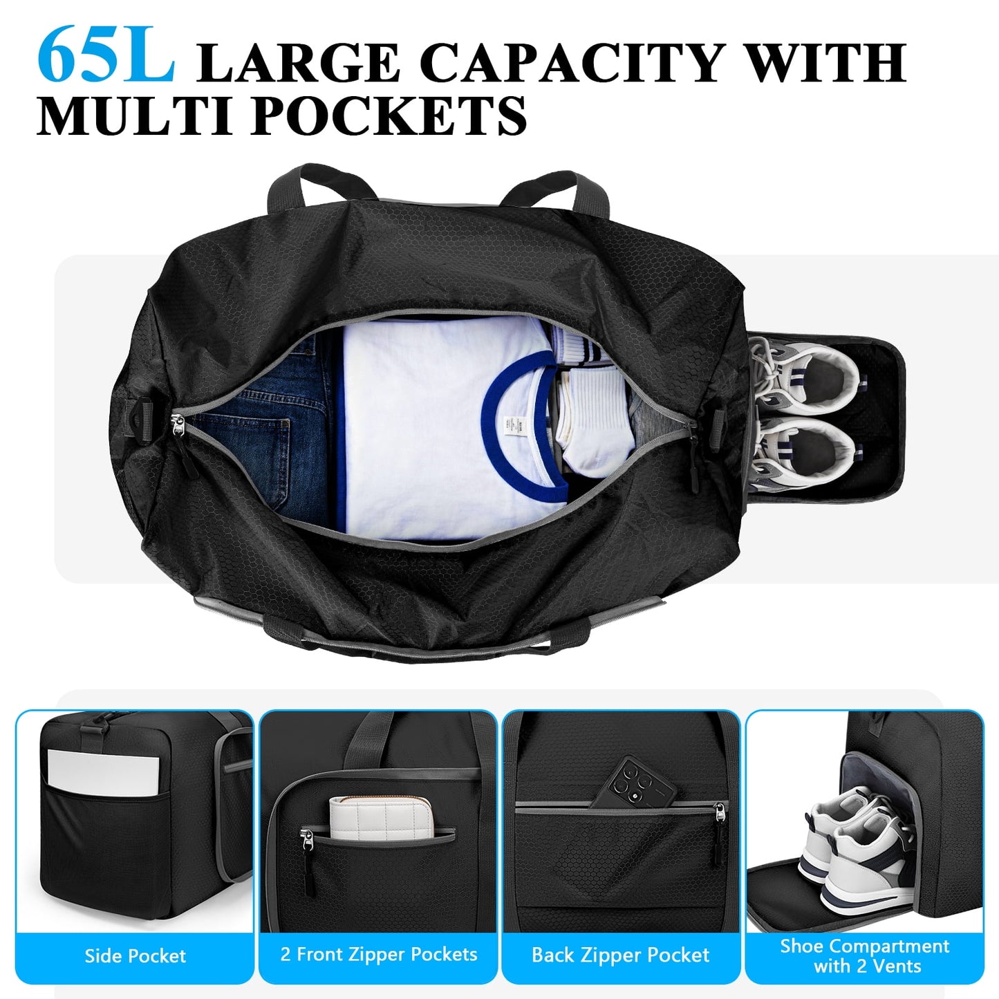 Ultimate 65L Waterproof Duffle Bag - Your Go-To Travel, Gym & Everyday Companion with Shoe Compartment