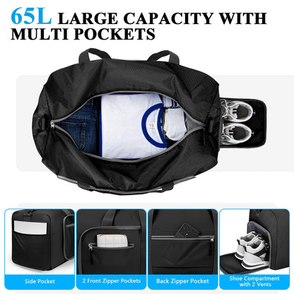 Ultimate 65L Waterproof Duffle Bag - Your Go-To Travel, Gym & Everyday Companion with Shoe Compartment