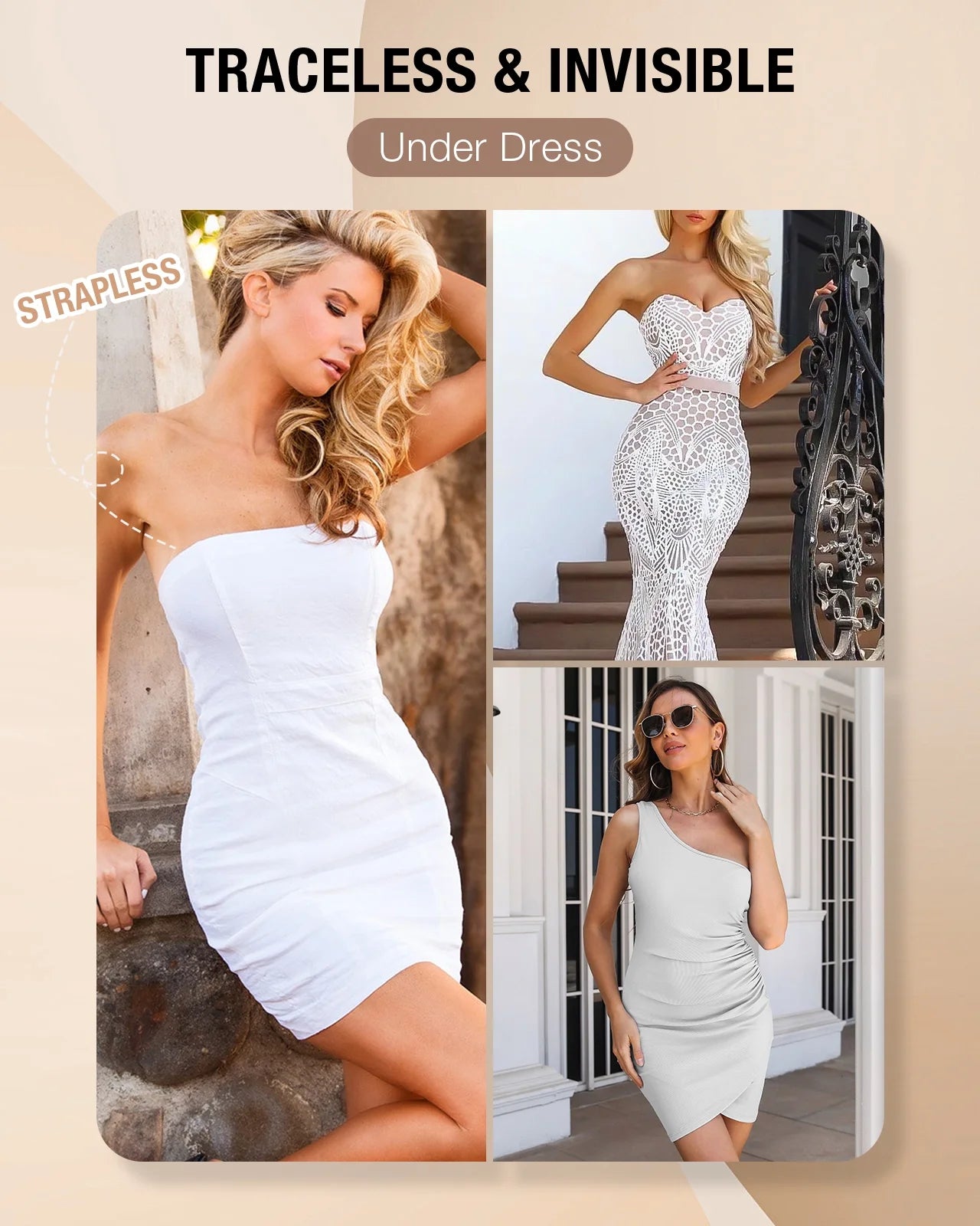 Elevate Your Look with HRIZN's Strapless Shapewear Bodysuit - Ultimate Tummy Control & Built-in Push-Up Bra for Effortless Elegance