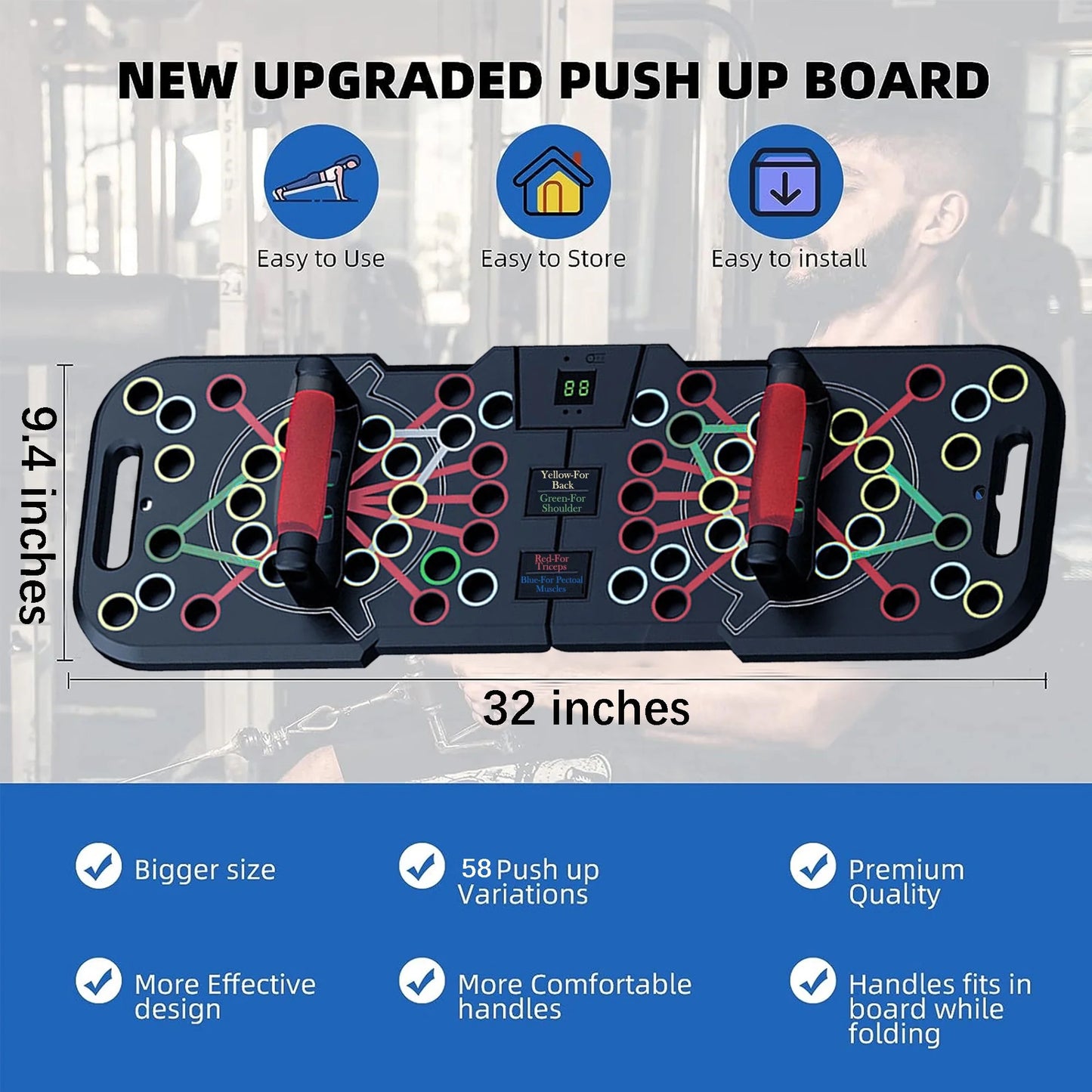 Transform Your Home Workouts with the HRIZN Smart Count Push Up Board - 60 in 1 Multi-Function, Foldable & Portable Fitness Solution for All Ages!