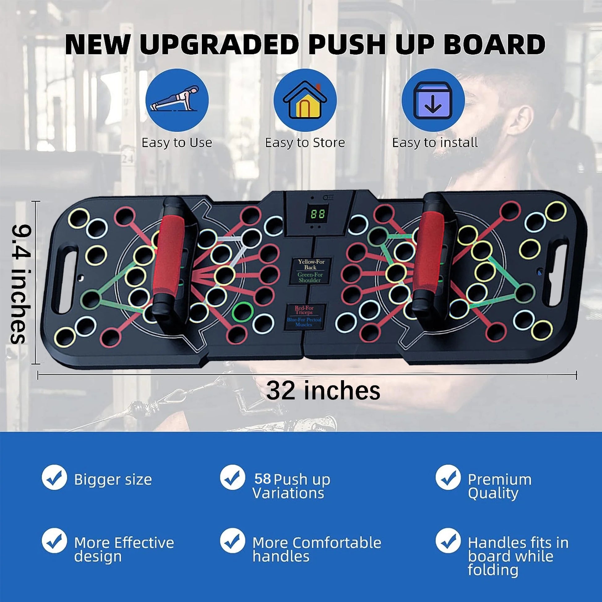 Transform Your Home Workouts with the HRIZN Smart Count Push Up Board - 60 in 1 Multi-Function, Foldable & Portable Fitness Solution for All Ages!