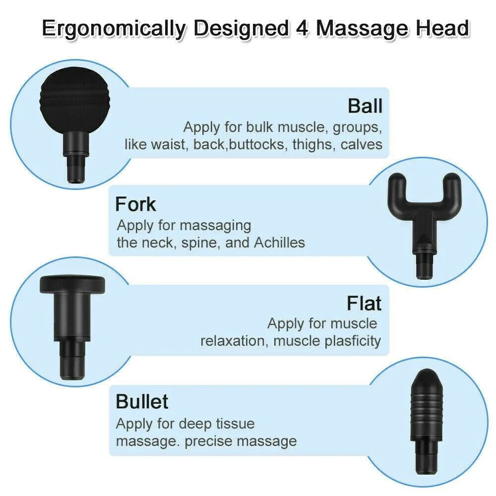 Experience Ultimate Muscle Recovery with the HRIZN Deep Tissue Massage Gun - Powerful Percussion Massager Featuring 4 Interchangeable Heads for Unmatched Relaxation