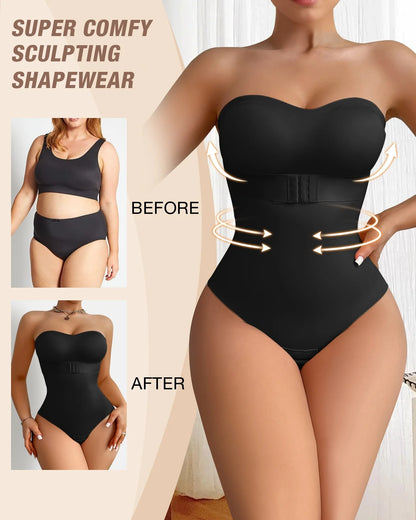 Elevate Your Look with HRIZN's Strapless Shapewear Bodysuit - Ultimate Tummy Control & Built-in Push-Up Bra for Effortless Elegance