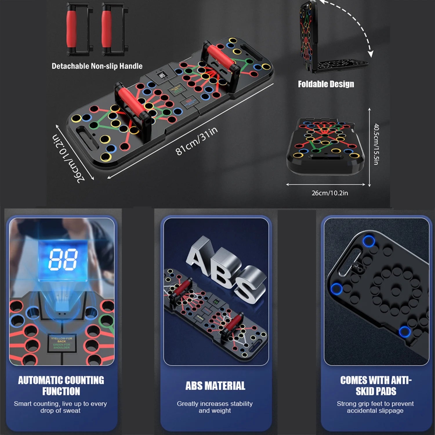 Transform Your Home Workouts with the HRIZN Smart Count Push Up Board - 60 in 1 Multi-Function, Foldable & Portable Fitness Solution for All Ages!
