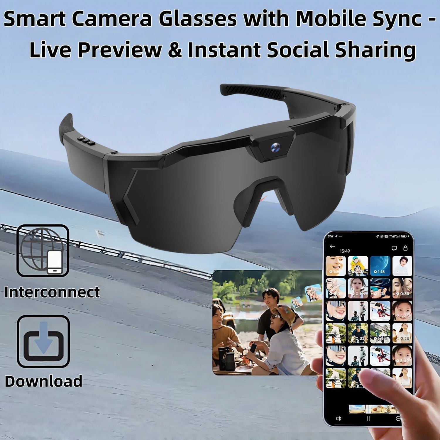 Experience Adventure Like Never Before with HRIZN HD 1080P Smart Action Camera Sunglasses for Cycling and Hiking